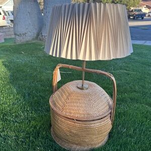 Vintage Mid Century Modern Rare Chinese Wedding Basket Lamp with Pleated Shade